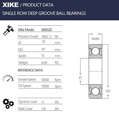 Xike 10 Pcs 6005Zz Double Metal Seal Bearings 25X47X12Mm, Pre-Lubricated And Stable Performance And Cost Effective, Deep Groove Ball Bearings.… #TOP1