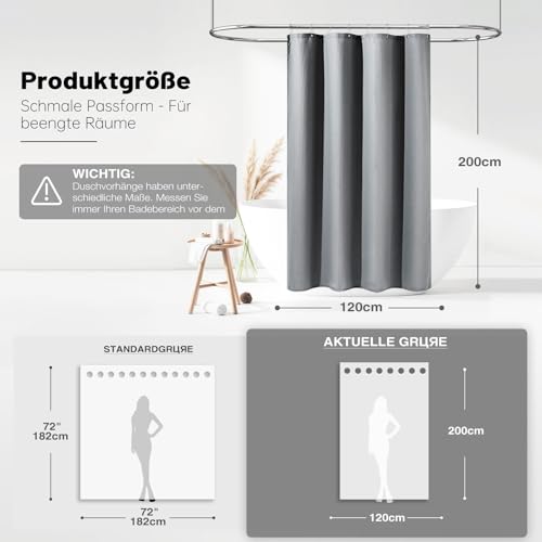 Miniatura 2 de Bttn Cortina De Ducha De Tejido Waffle 120x200 Cm, Estrecha Antimoho Impermeable Resistente Con 8 Ganchos, Moderna Y Lujosa Lavable Decorativa Para Baño, Gris