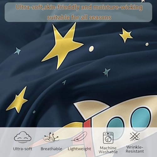 Edredón de luna y estrellas reversible estilo cohete universo 8