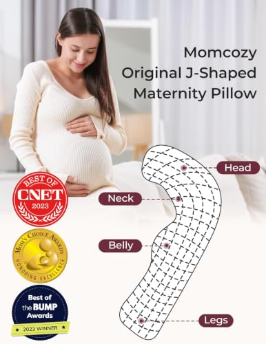 Image of Momcozy J Shaped Cooling Pregnancy Pillow, Maternity Pillow for Sleeping