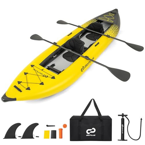 Goplus Inflatable Kayak, 2-Person Kayak Set for Adults with 507 LBS Weight Capacity, 2 Aluminium...