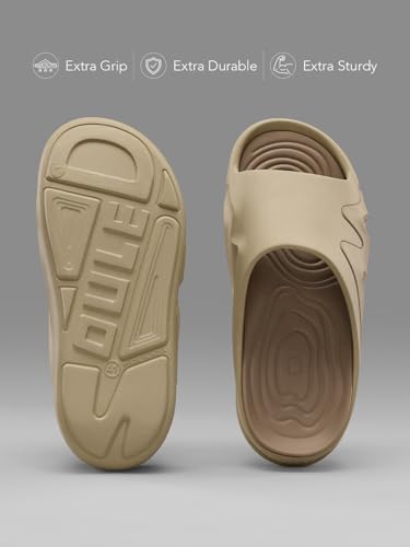 Image of The Souled Store Slides 2.0: Men and Boys Slip On Sliders Streetwear High Density EVA Cushioned EVA Sole Durable Outsole Slip On Construction Lightweight and Arch Support