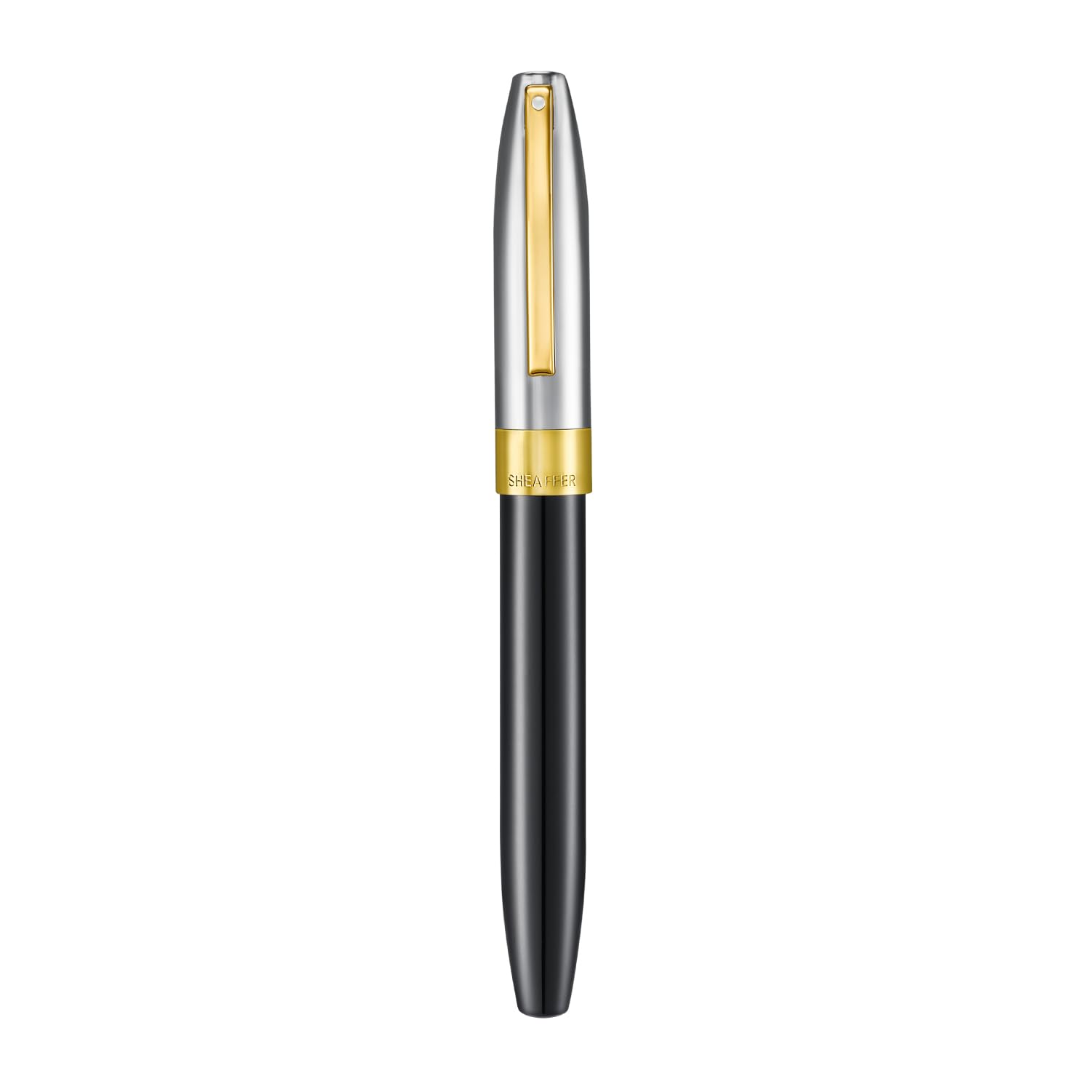 Sheaffer Legacy 9065 Füllfederhalter, zweifarbiger schwarzer Smoking-Medaillengewinner, 14 Karat PVD-Gold, mittlere eingelegte Feder, mit Ledertasche und luxuriöser Geschenkbox