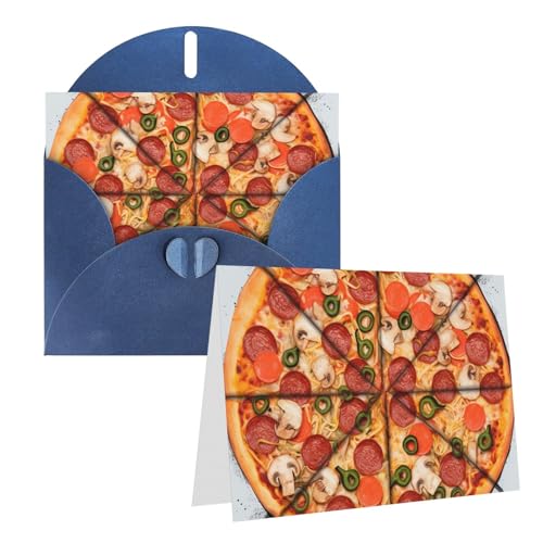 QMNEHJ グリーティングカード サンキューカード 封筒付き ブランクノートカード 4x6インチ バースデーカード I Love Pizza ウェディングカード お悔やみカード おもしろい思考カード あらゆる機会に