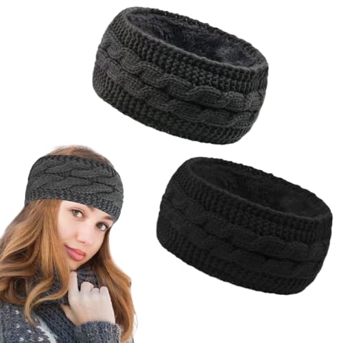 GGUFAY Fascia Capelli Donna Invernale, Fasce per Capelli Fascia Invernale Donna Accessori Capelli Tenere Caldo Copri Orecchie Maglia Fascia Paraorecchie Donna (Nero, Grigio scuro)