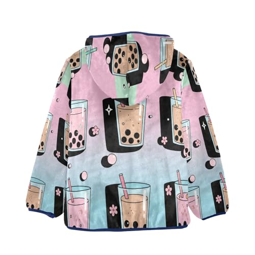 Bubble Tea Drinks Pattern Cute Toddler Fleece Jacket Girl Boys Hooded Fleece Jacket Coat Warm Outwear Zip-up 3-10T2