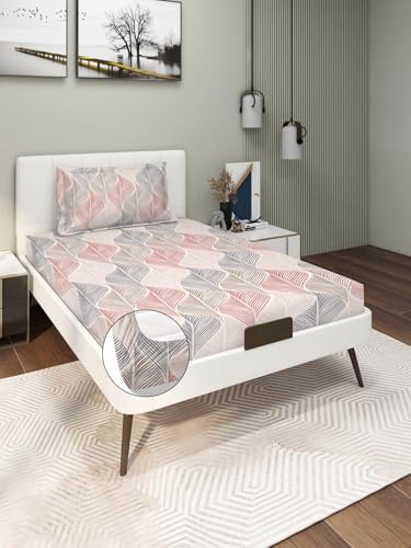Image of Blue Strip 220TC Glace Cotton Elastic Fitted Bedsheets Single Bed with 1 Pillow Cover | Single Bed with All Around Elastic, Size 42 inch x 75 inch Inches