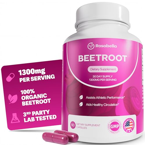 Rosabella Organic Beet Root Capsules - 1300mg Beet...
