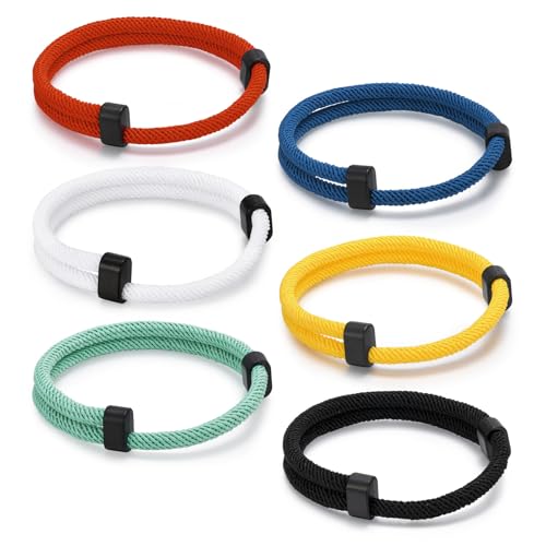 TempBeau Nautical Braided Rope Bracelets Set - 6 Pcs Adjustable Braided Cord Bracelet, Handmade Navy Marine String Bracelet with Metal Knot, Men Women Braided Bracelets Gifts