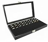 Novel Box Glass Top Black Jewelry Display Case 72 Slot Compartment Ring Tray