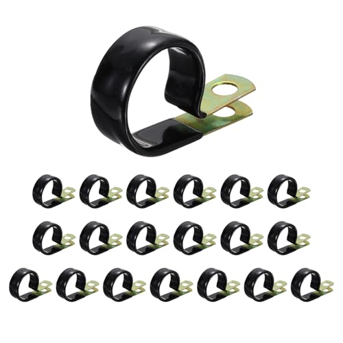 HARFINGTON 20pcs Vinyl Coated Cable Clamps 1-3/8" (35mm) Vinyl Dipped Pipe Clamp Wire Holder Strap Clip for Automotive Industrial Marine Household Installation Pipe Wire