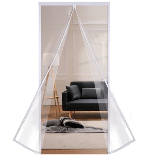 Risareyi Cortina Puerta Magnética Térmica Aislante Frio y Calor en EVA Transparente a Prueba de Viento Impermeable Cortinas de Puerta Dormitorio, Cocina, Partición, Cierre Automático, 85x210cm, Blanco