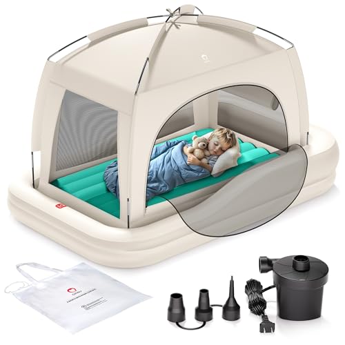 Qpau Inflatable Toddler Travel Bed, Color Caqui Y Verde