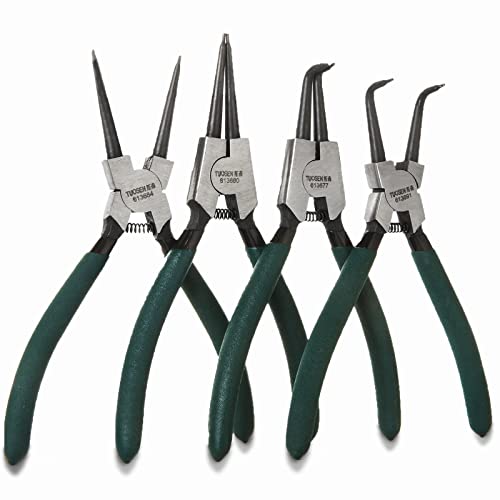 4-Piece Snap Ring Pliers Set - 7 Inch Internal/External Straight & Bent Tip For Retaining Rings/Circlips-975415