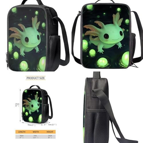 Glowing Green Bubble Axolotl Backpack for School 4 Pcs Boys Bookbag Age 6-8 Large Capacity Kids School Bag with Lunch Bag for Primary School Casual Daypack3