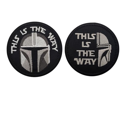 Blimark 2 Pieces This is The Way Full Helmet Inspired Art Patch Hook and Loop Backing Funny Tactical Morale Military Patch Full Embroidery Patch for Bags Backpacks Clothes Vest