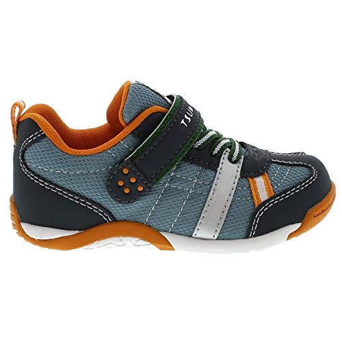 Tsukihoshi 1521 Kaz Strap-Closure Machine-Washable Child Sneaker Shoe With Wide Toe Box And Slip-Resistant, Non-Marking Outsole - Charcoal/Sea, 8 Toddler (1-4 Years) #TOP2