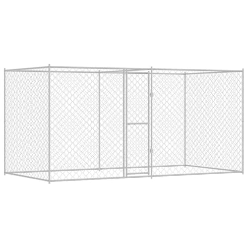 vidaXL Cage pour Chien Argenté 400 x 200 x 200 cm Acier galvanisé, Jardin et terrasse, Solide Cage extérieure pour Chien, Grand enclos Rustique, Parc pour...