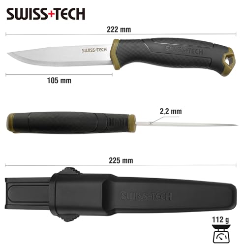 Swiss+Tech Outdoor Messer, Jagdmesser feststehende Klinge mit Scheide, Bushcraft Messer, für Männer Camping Jagd Wandern Abenteuer