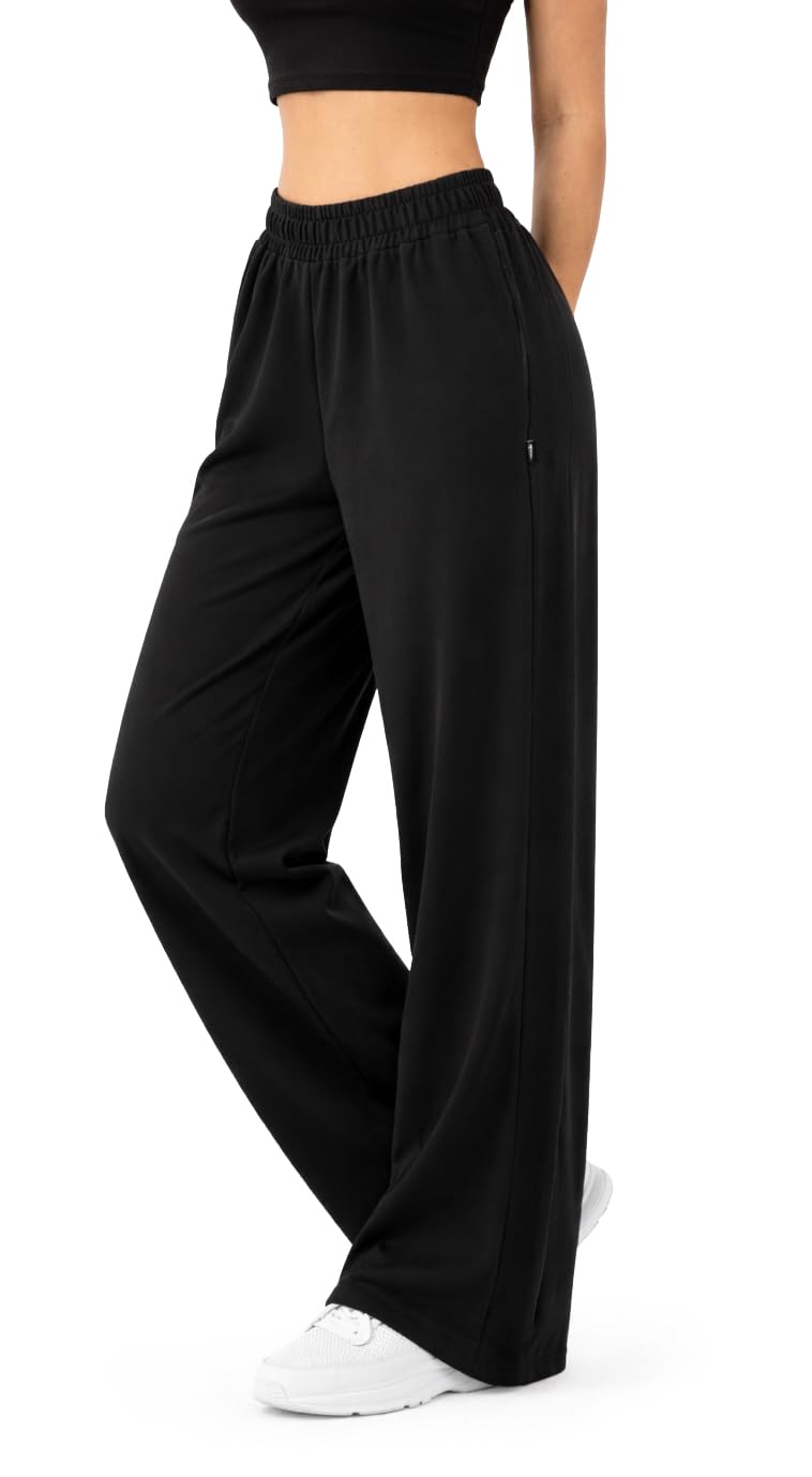 SMILODOX Jogginghose Jora Damen, Wide Leg High Waist Trainingshose mit Gerippter Seitenstruktur, elastischem Bund, weiches fließendes Material, Loose Fit Sporthose, Lange Freizeithose, Gym & Homewear
