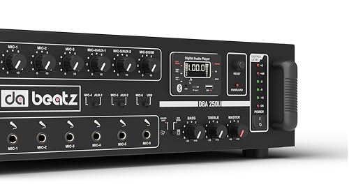 Image of Dabeatz 250 watt Professional Power PA Amplifier with 6 mic input Power AV Amplifier with Bluetooth /MIC Input /USB /SD Card /FM Radio /AUX Input /Remote Control, Equalizer, Bass,Tre(250 watt Output)
