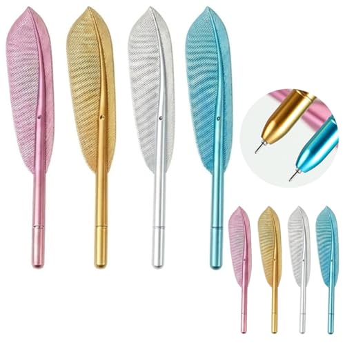 Visxcnu 8 Pièces Stylo à Bille Fantaisie en Forme de Plume 0,5 mm Stylos à Gel Encre Noire Stylo à Bille Rétro pour Fille et Femme Fournitures Scolaires...