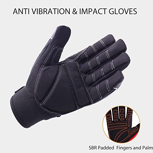 Anti Vibration Work Gloves, Heavy Duty Work Gloves, Sbr Padding Rigger Gloves Tpr Protector Impact Gloves Mechanic Safety Work Gloves Men (Xl, Black) #TOP3