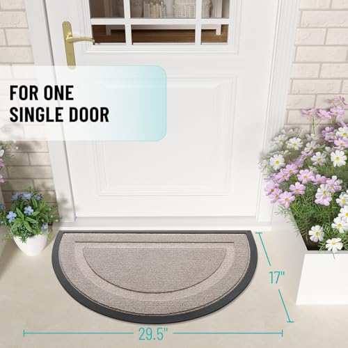 Image of OLANLY Half Circle Door Mat Indoor Outdoor Entrance Welcome, Waterproof All-Season, All-Weather Doormat, Sturdy Natural Rubber, Low Profile, Easy Clean Patio Porch Entryway Mat, 29.5x17, Camel