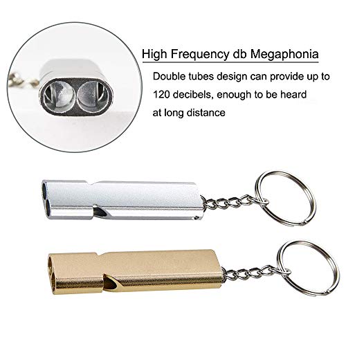 fluitje, fluitje, survivalfluitje, kinderen, dubbele buizen, metaal, hoge decibel, sleutelhanger, fluitje, voor kamperen… - Image 4