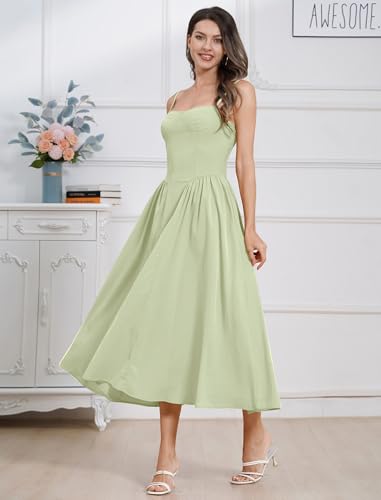 Image of ABEHIK Women Floral Corset Dress Boho Spaghetti Strap Lace Up Casual Midi Dresses with Pockets Low Cut Flowy Bustier Sundress