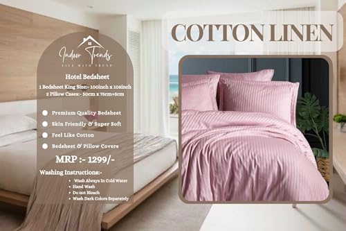 Image of NAVIKA 3 PCs Bedsheet - Pink King Size Bed Sheet Set- Cotton Linen 300 Thread Count Flat Sheet Set- Durable, Breathable, Luxury Feel, Hotel Style
