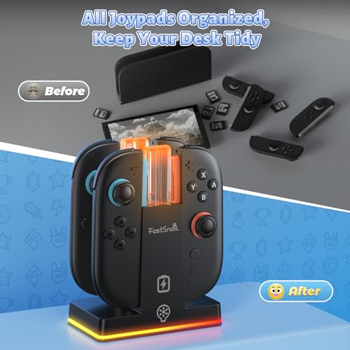 Image of FASTSNAIL Charging Dock for Nintendo Switch 2(2025) for Joy-Con 2, Dual-Direction Magnetic Fast Controller Charger Station with 9 RGB Light & Charging Cable for Joycon 2 Stand Accessories