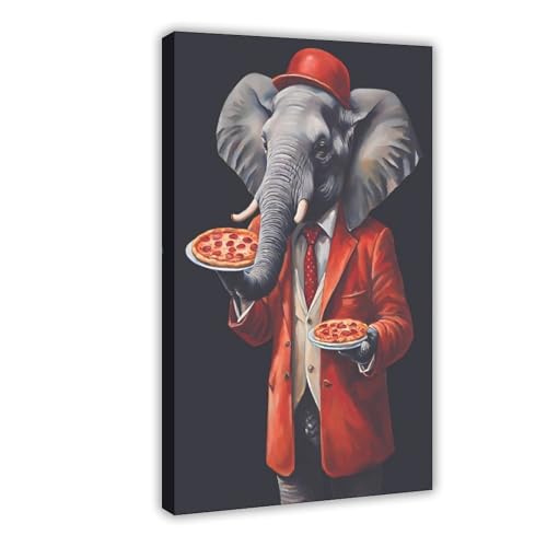 Poster surréaliste sur toile éléphant pizza de salon