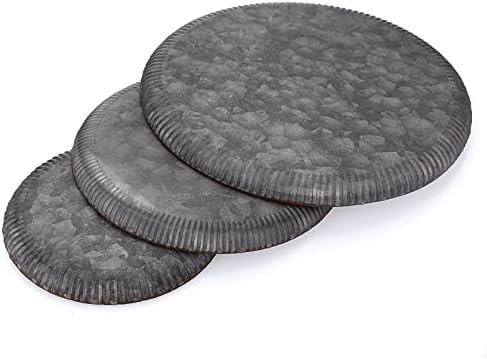 BSTKEY Set of 3 Industrial Farmhouse Style Metal Iron Serving Tray, Decorative Round Table Tray Tin Glitzhome Galvanized Storage Plate, 3 Sizes Diameter 25CM+20CM+16CM
