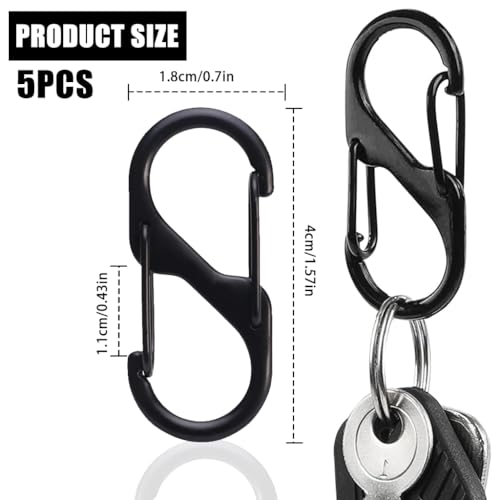 PROBEROS Dual Hook S Carabiners, Quick Release Design, Heavy-Duty Zinc Alloy, Versatile For Backpack, Camping, Organizing, Multi-Purpose Durable S Hooks - Outdoor Gear Essentials (5 Pcs),Black