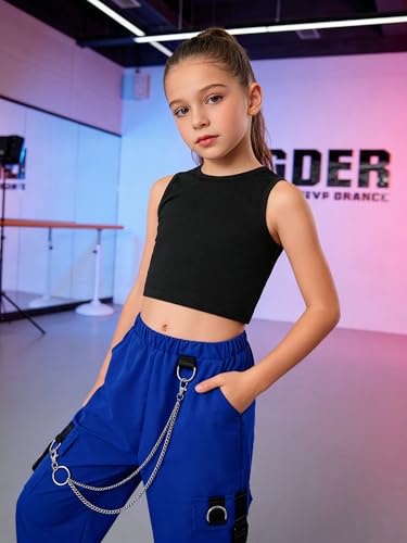 Image of Girls 2 Piece Outfit Set for Tween Girls, Sleeveless Crop Tank Top & Cargo Pants Jogger Set