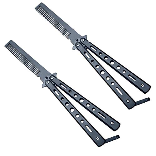 Harlorki Pack of 2 Sport Indoor Outdoor Use Stainless Steel Practice Training Butterfly Comb Hair Styling Tools Accessory