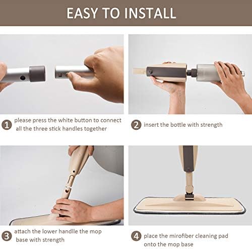 Beyoco Figment Microfiber Spray Mop for Floor Cleaning, Dry Wet Wood Floor With 3 Washable Pads, Handle Flat Mop With Sprayer for Kitchen