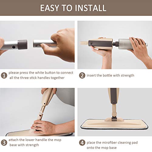 Beyoco Figment Microfiber Spray Mop for Floor Cleaning, Dry Wet Wood Floor With 3 Washable Pads, Handle Flat Mop With Sprayer for Kitchen