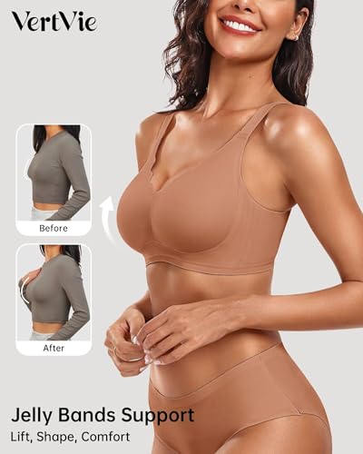 Image of Vertvie Women Seamless Jelly Bras No Underwire Supportive Wireless Push Up Full Coverage Bralette Comfy Scalloped T-Shirt Bra