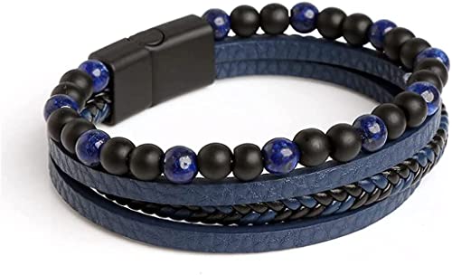 Zeayebsr Bracelet Homme Premium Bracelet Acier Inoxydable Bleu Noir Mix Bracelet Homme Tressé Main Bracelet Oeil de Tigre Bracelet Perlé Titane Acier Boucle Magnétique Cover