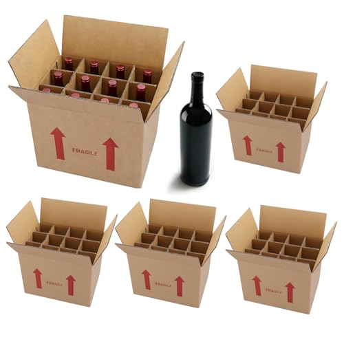 XyaMov 4 Sets Wine Bottle Moving Boxes 16 x 12 x 12 Inch Moving Boxes with Divider Kits Wine Shipping Box with Reinforced Cardboard & Handles Glassware Packing Kits with Corrugate Dividers