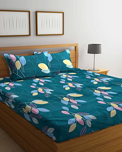 Image of DECOMIZER Soft Glace Cotton Super King Size AC Comforter II Blanket II Duvet for Double Bed with 108 x 108 Inch Bedsheet and 2 Pillow Cover - 4 Piece Comforter Set - Green Leaves
