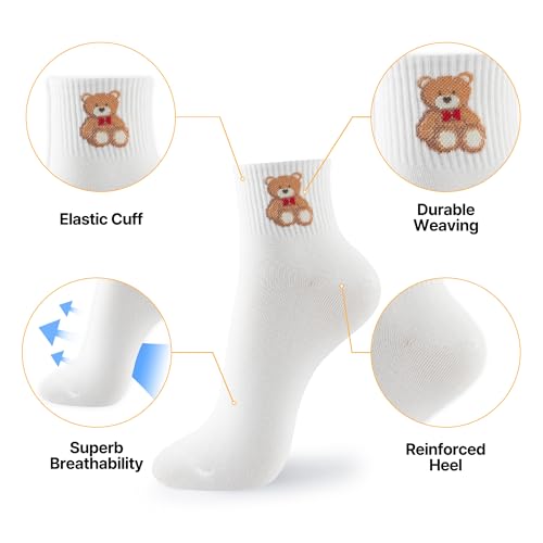 Image of Womens Cotton Crew & Ankle Socks, Cute Smiley Face Funny Character Size 6-9