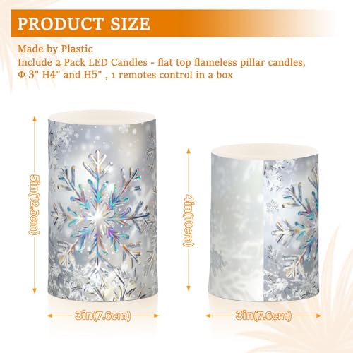 Image of Christmas Lights Flameless Candles Silver Background Snowflakes B Pillar Candles Set of 2 Battery Operated Remote Control Warm Lights Home Decor