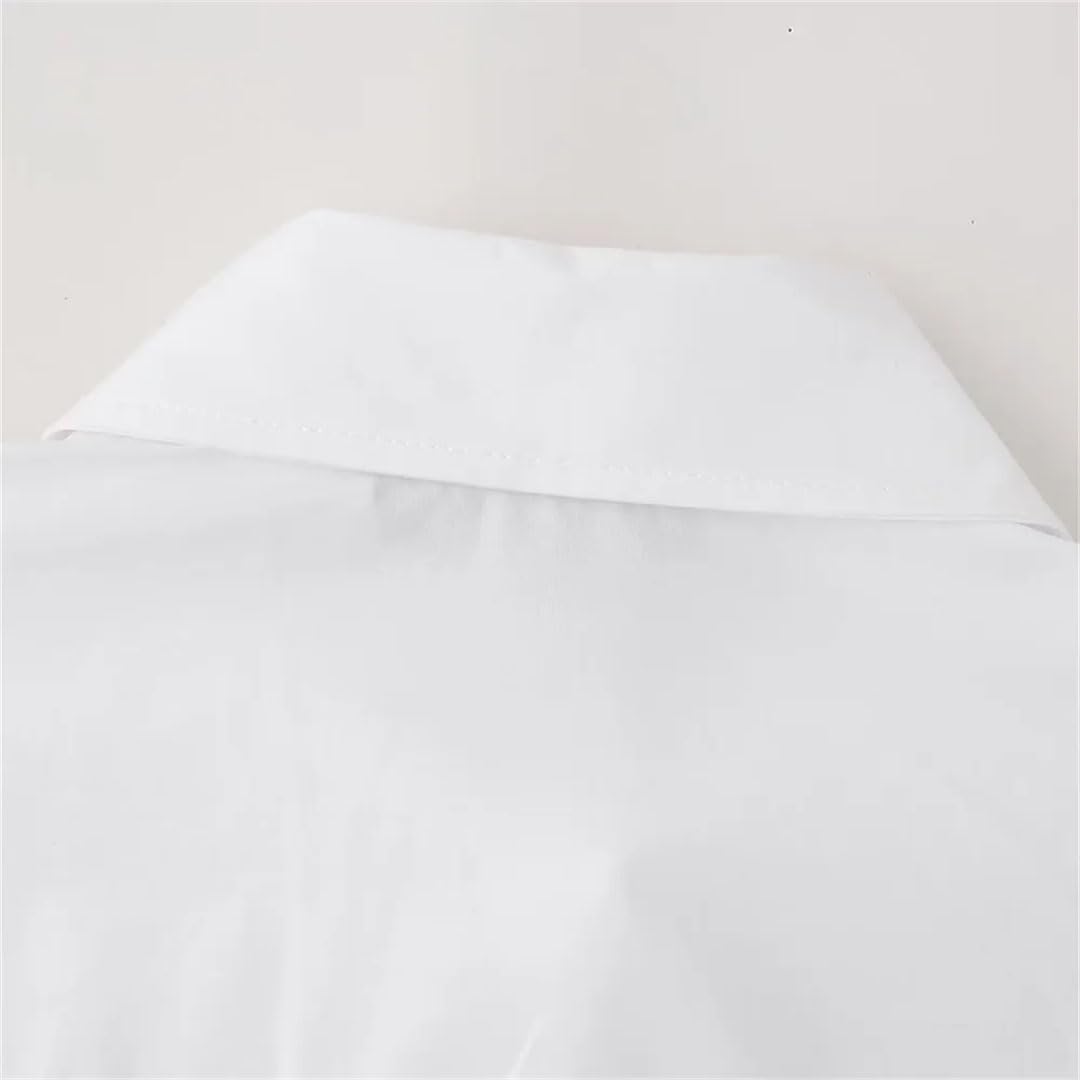 Camicia da donna versatile con colletto a polo a maniche lunghe, orlo asimmetrico, rivetti