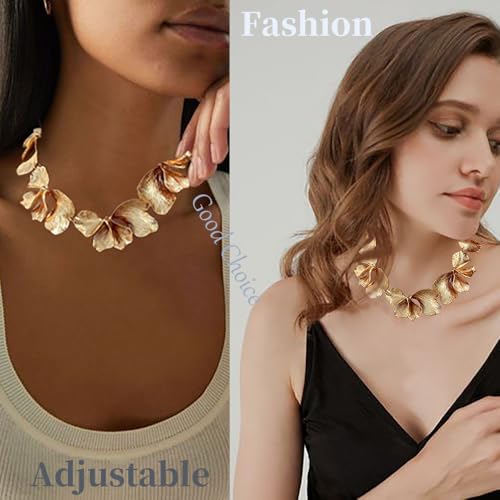 Chunky Gold Statement Necklace For Women Irregular Geometric Flower Necklace Golden/Silvery Sectored Petal Necklaces Trendy Jewelry For Women4