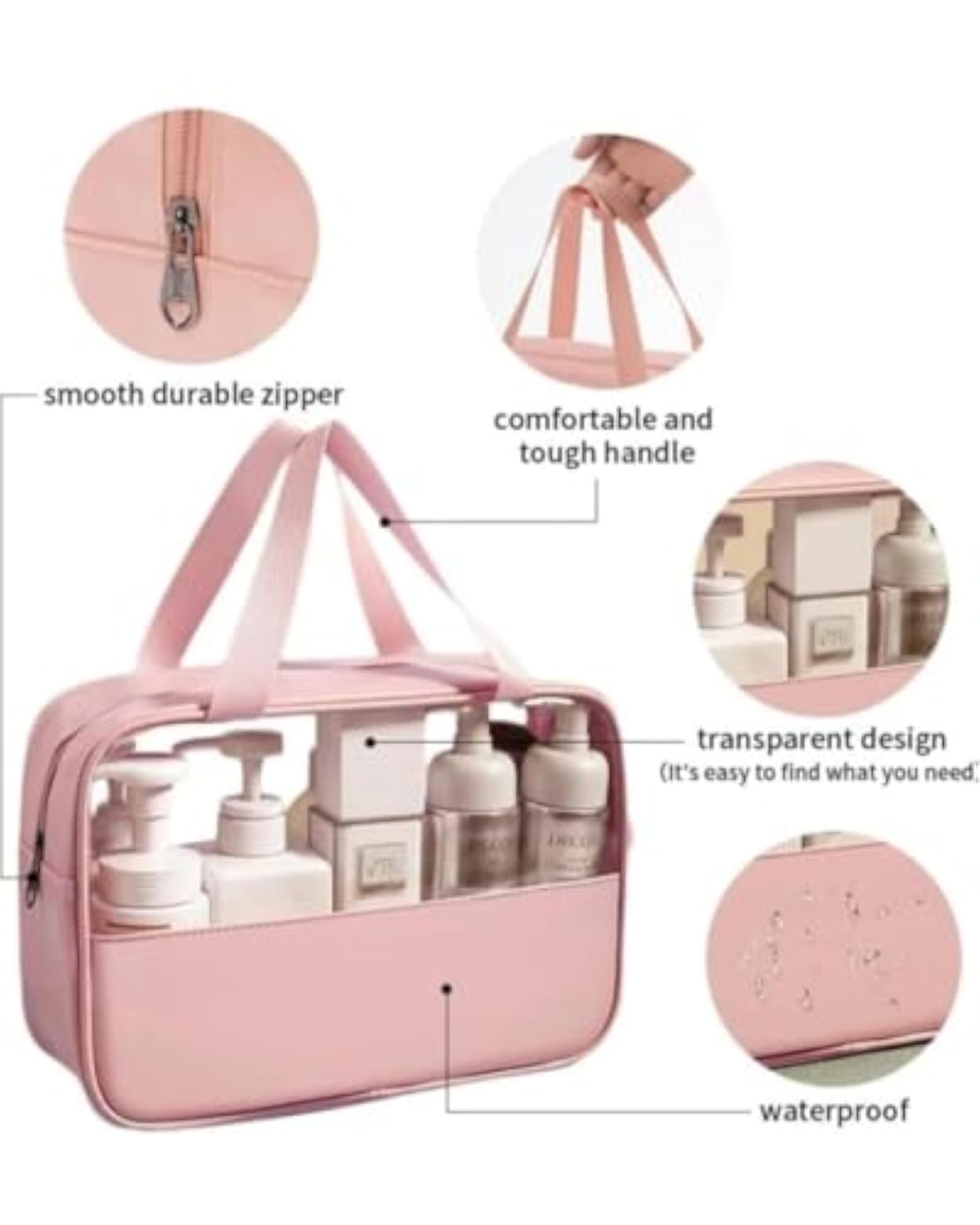 3 Pcs Clear Makeup Pouch Set, Waterproof Cosmetic Organizers