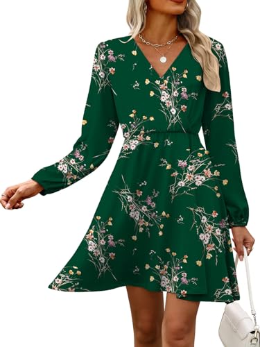 Women's Floral Dresses 2025 V Neck Long Sleeve Fall Dress2