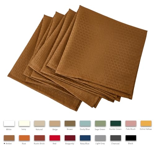 Image of maxmill Fall Cloth Napkins 20 x 20 Inch Weaved Texture Design Soft Comfortable Luxury Serviette for Harvest Thanksgiving Family Dinners Weddings Parties and Banquets Set of 4 Pieces, Amber